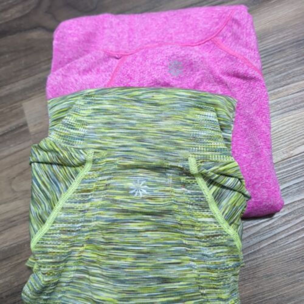 2‎ Athleta Womens 1/4 Zip Pullover M Green Spacedye Long Sleeve Logo Thumb 12P